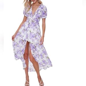 Forever 21 Purple Chiffon High-Low Maxi Tunic Top Size Small